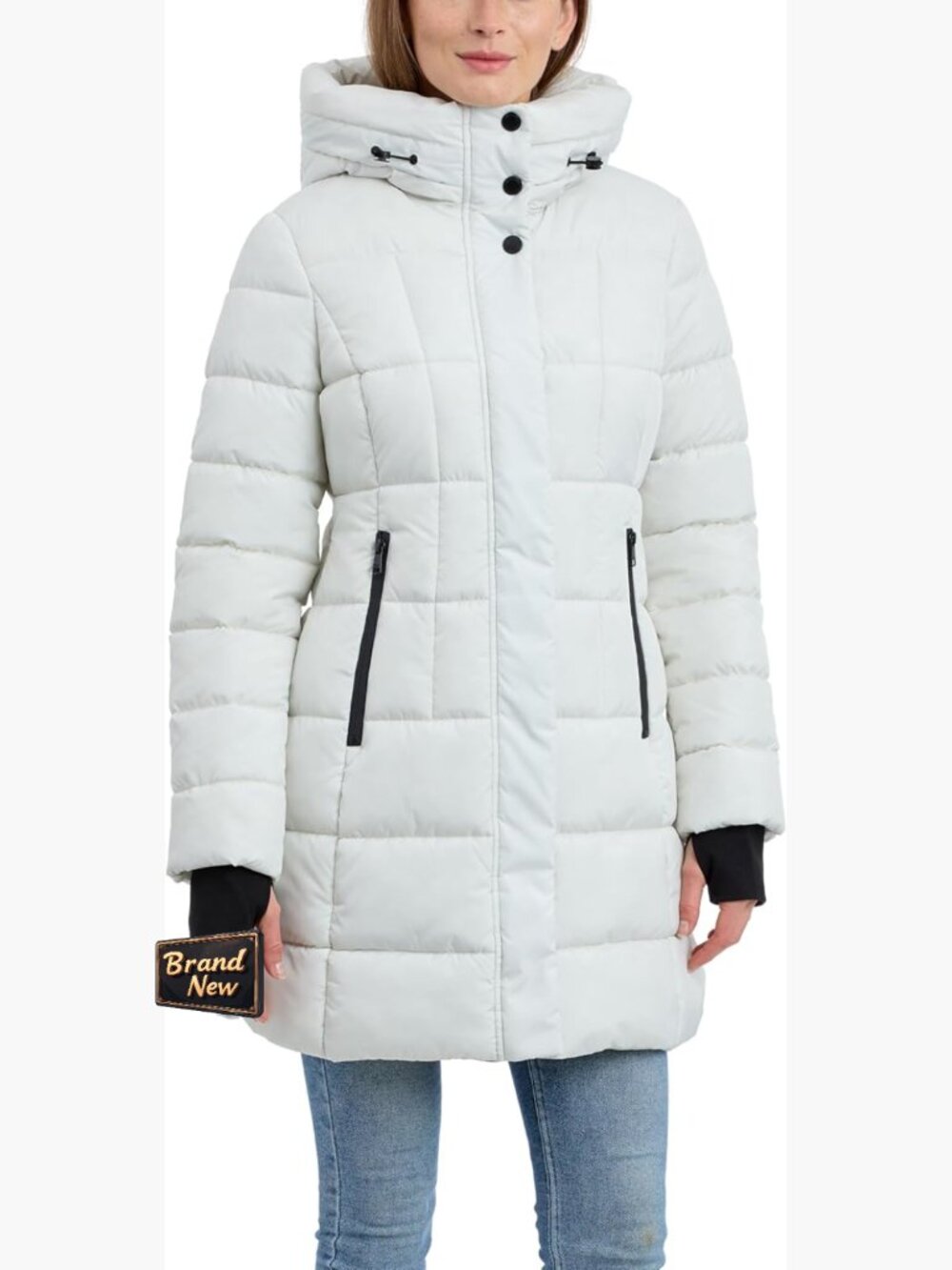 Heavyweight Puffer Jacket with Plaid Lined Hood - Long Sleeve Winter Coat